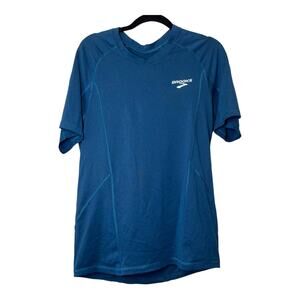 Brooks Mens Running Shirt Blue V-Neck Equilibrium Technology Small